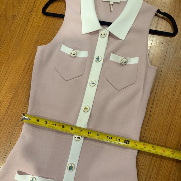 Maje Revisit Contrast Trim Woven Mini Dress Vacation 60s Retro Designer Trendy - Picture 11 of 16